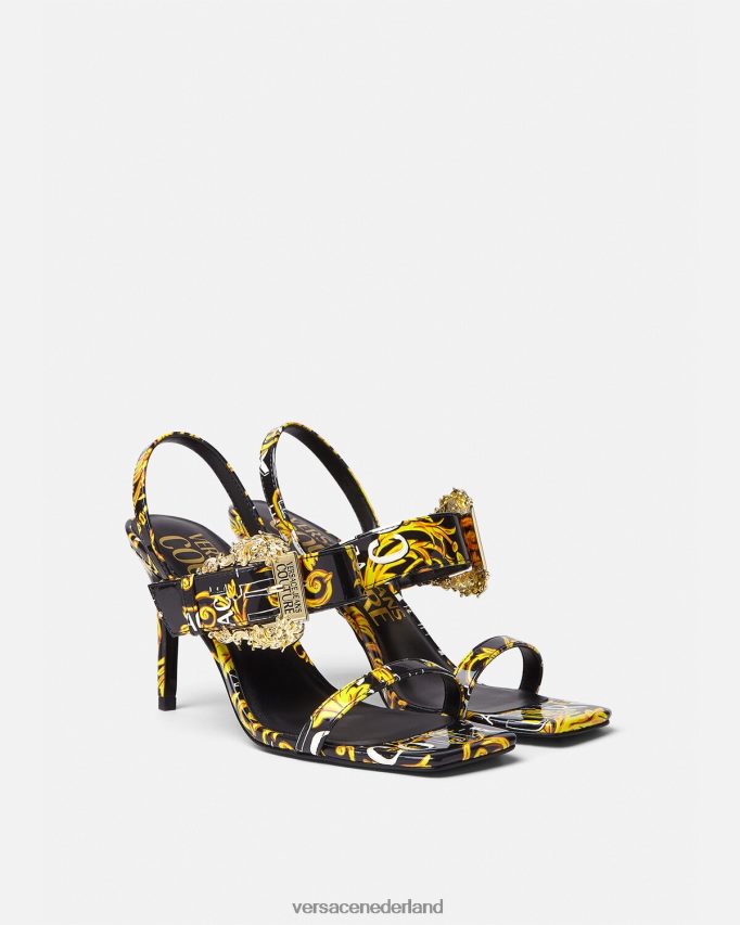 Versace Emily slingback sandalen met logo couture vrouwen zwart goud schoen J2T4F42282