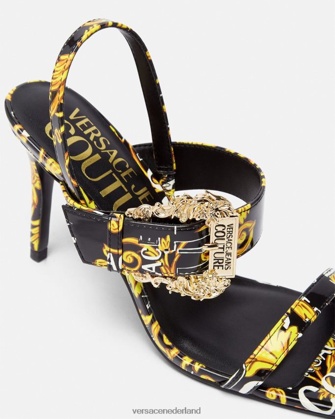 Versace Emily slingback sandalen met logo couture vrouwen zwart goud schoen J2T4F42282