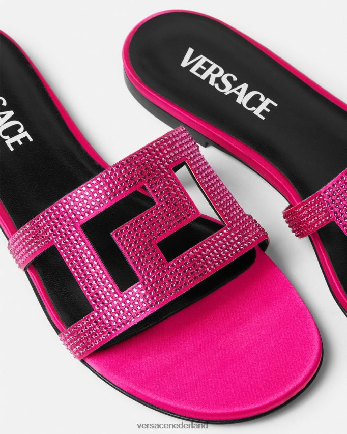 Versace Greca Maze kristallen platte sandalen vrouwen roze schoen J2T4F4471
