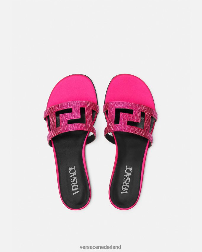 Versace Greca Maze kristallen platte sandalen vrouwen roze schoen J2T4F4471