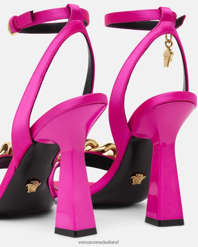 Versace Medusa ketting hoge hak sandalen vrouwen fuchsia schoen J2T4F4462