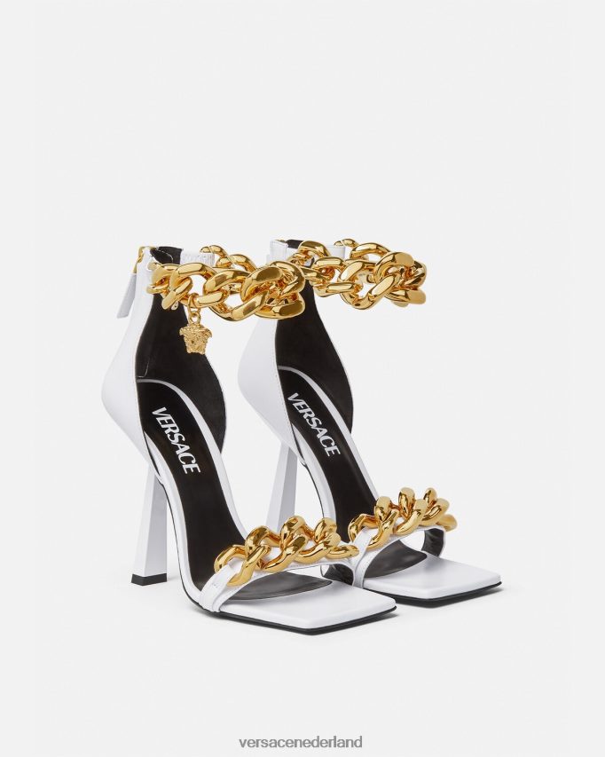 Versace Medusa ketting hoge hak sandalen vrouwen wit schoen J2T4F4446