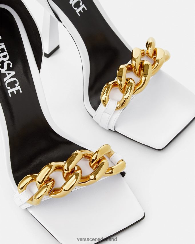 Versace Medusa ketting hoge hak sandalen vrouwen wit schoen J2T4F4446