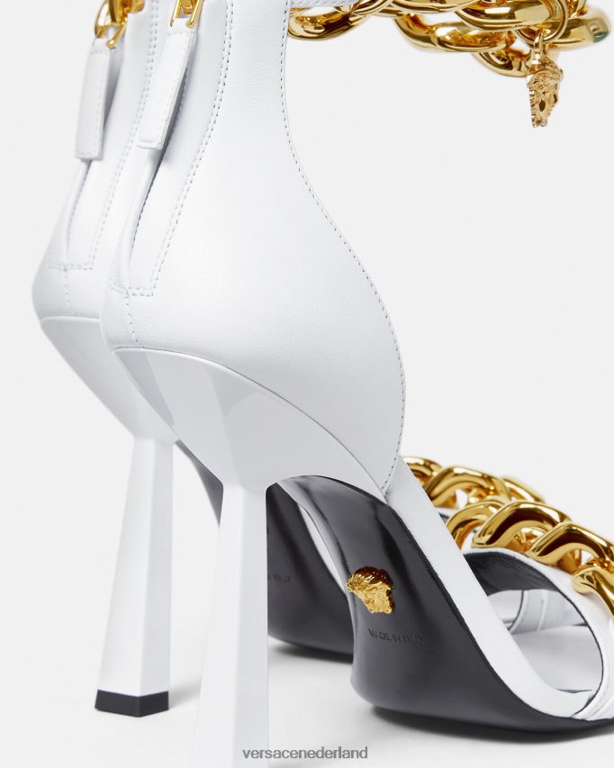 Versace Medusa ketting hoge hak sandalen vrouwen wit schoen J2T4F4446