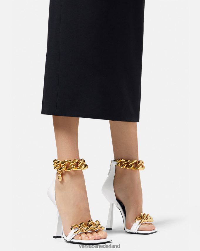 Versace Medusa ketting hoge hak sandalen vrouwen wit schoen J2T4F4446