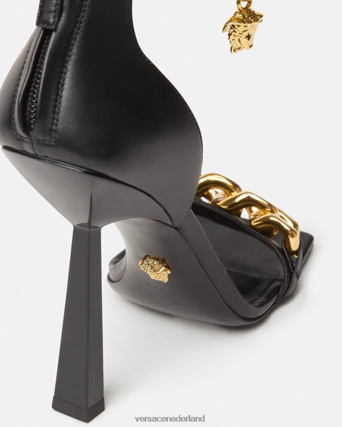 Versace Medusa ketting hoge hak sandalen vrouwen zwart schoen J2T4F4445