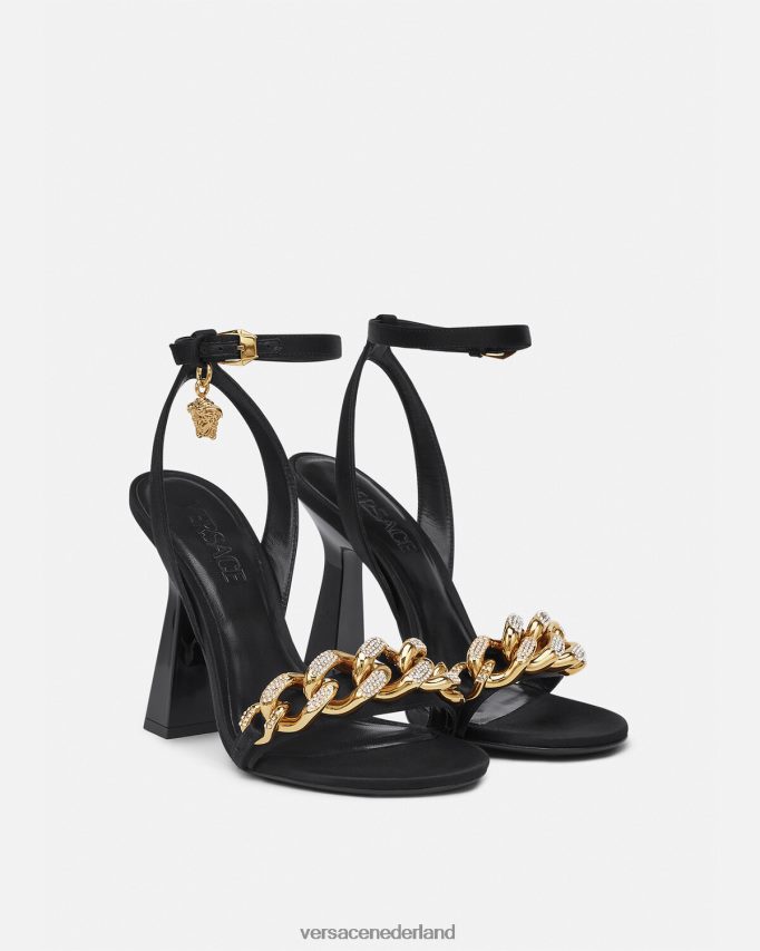 Versace Medusa ketting hoge hak sandalen vrouwen zwart schoen J2T4F4463
