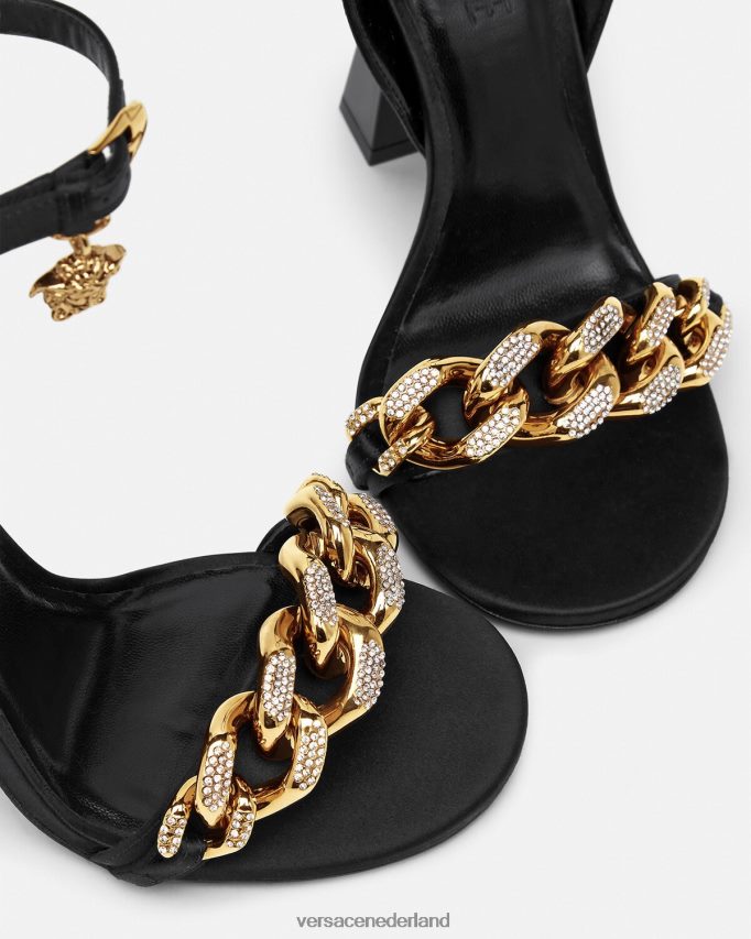 Versace Medusa ketting hoge hak sandalen vrouwen zwart schoen J2T4F4463
