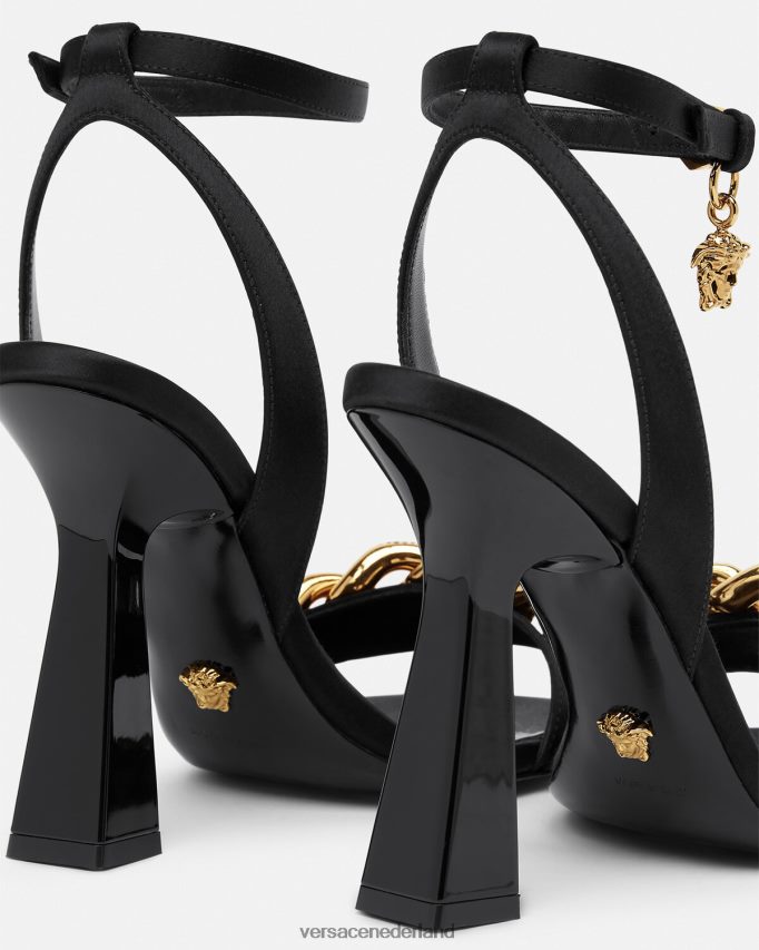 Versace Medusa ketting hoge hak sandalen vrouwen zwart schoen J2T4F4463