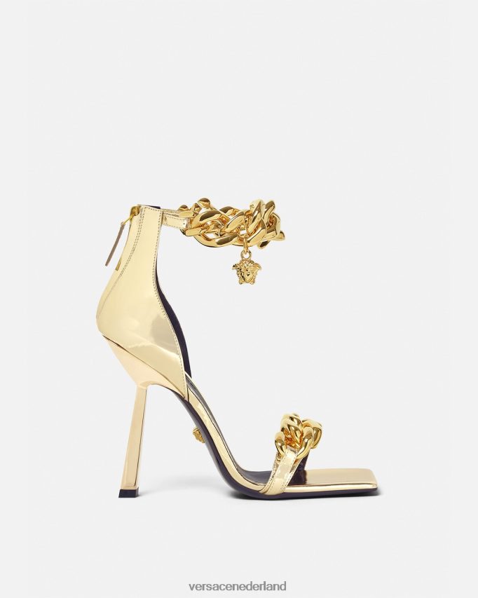 Versace Medusa sandalen met metallic ketting vrouwen goud schoen J2T4F4447