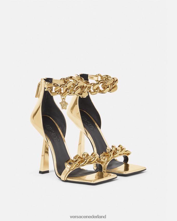 Versace Medusa sandalen met metallic ketting vrouwen goud schoen J2T4F4447