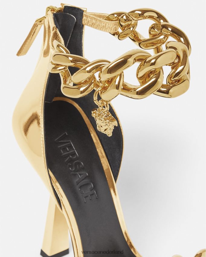 Versace Medusa sandalen met metallic ketting vrouwen goud schoen J2T4F4447