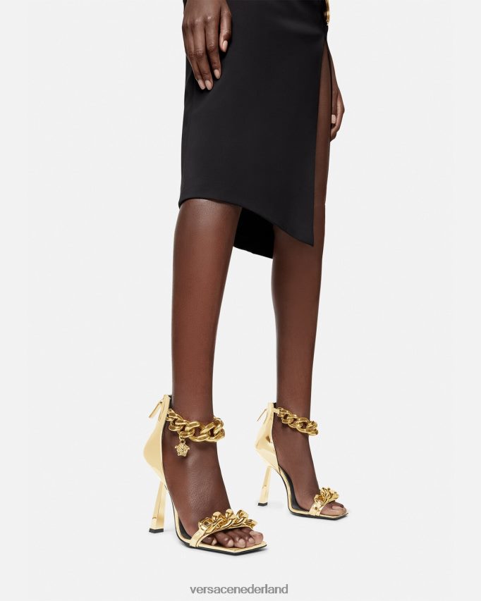 Versace Medusa sandalen met metallic ketting vrouwen goud schoen J2T4F4447