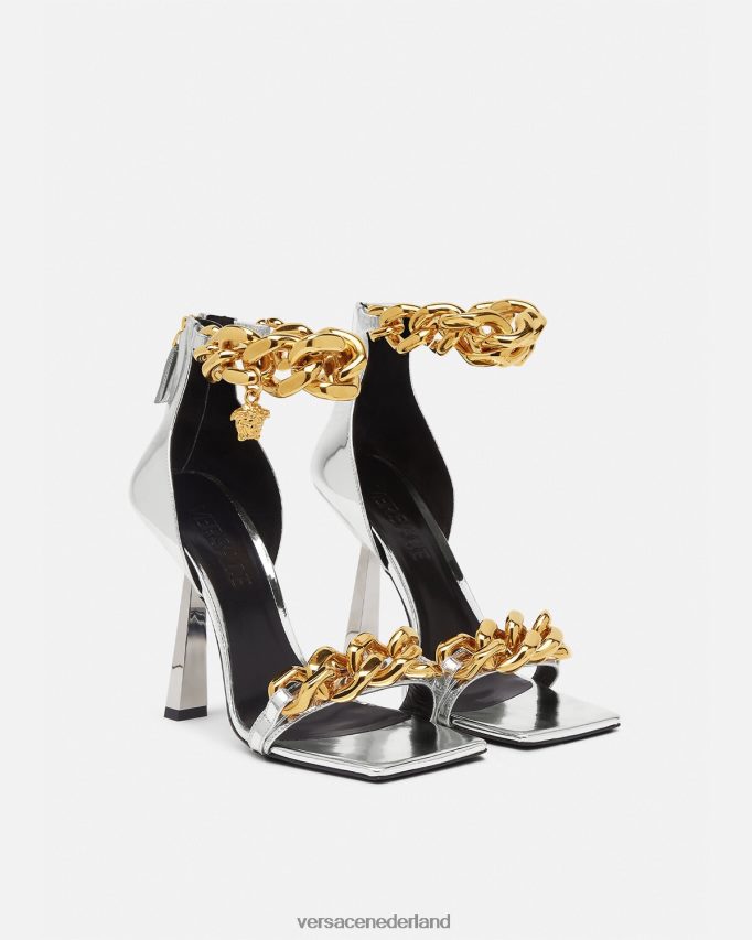 Versace Medusa sandalen met metallic ketting vrouwen zilver schoen J2T4F4464