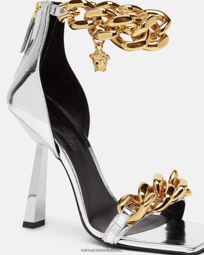 Versace Medusa sandalen met metallic ketting vrouwen zilver schoen J2T4F4464