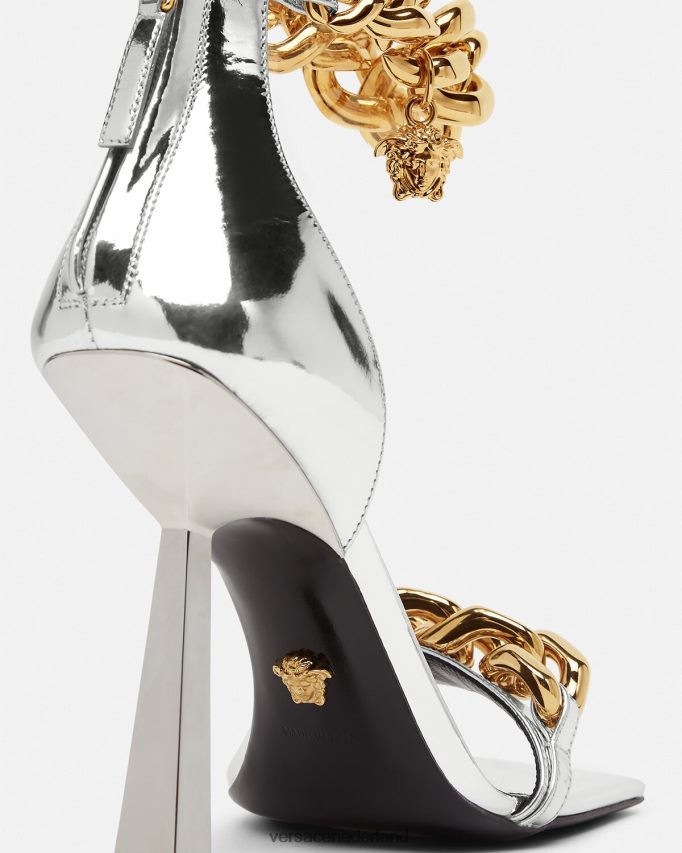Versace Medusa sandalen met metallic ketting vrouwen zilver schoen J2T4F4464