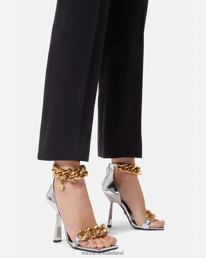 Versace Medusa sandalen met metallic ketting vrouwen zilver schoen J2T4F4464