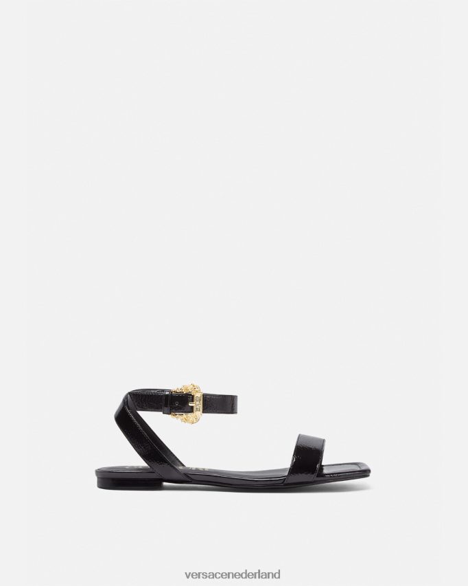 Versace Millie barokke platte sandalen met gesp vrouwen zwart schoen J2T4F42259