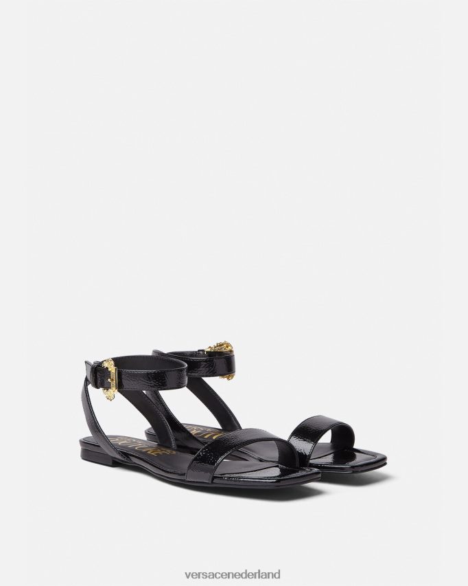 Versace Millie barokke platte sandalen met gesp vrouwen zwart schoen J2T4F42259