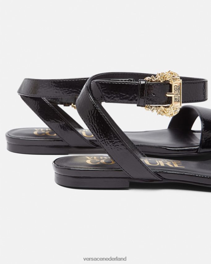 Versace Millie barokke platte sandalen met gesp vrouwen zwart schoen J2T4F42259