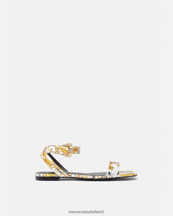 Versace Pop couture Millie platte sandalen vrouwen goud en wit schoen J2T4F42298