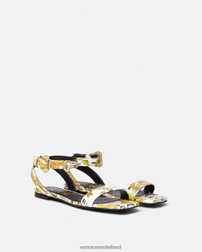 Versace Pop couture Millie platte sandalen vrouwen goud en wit schoen J2T4F42298
