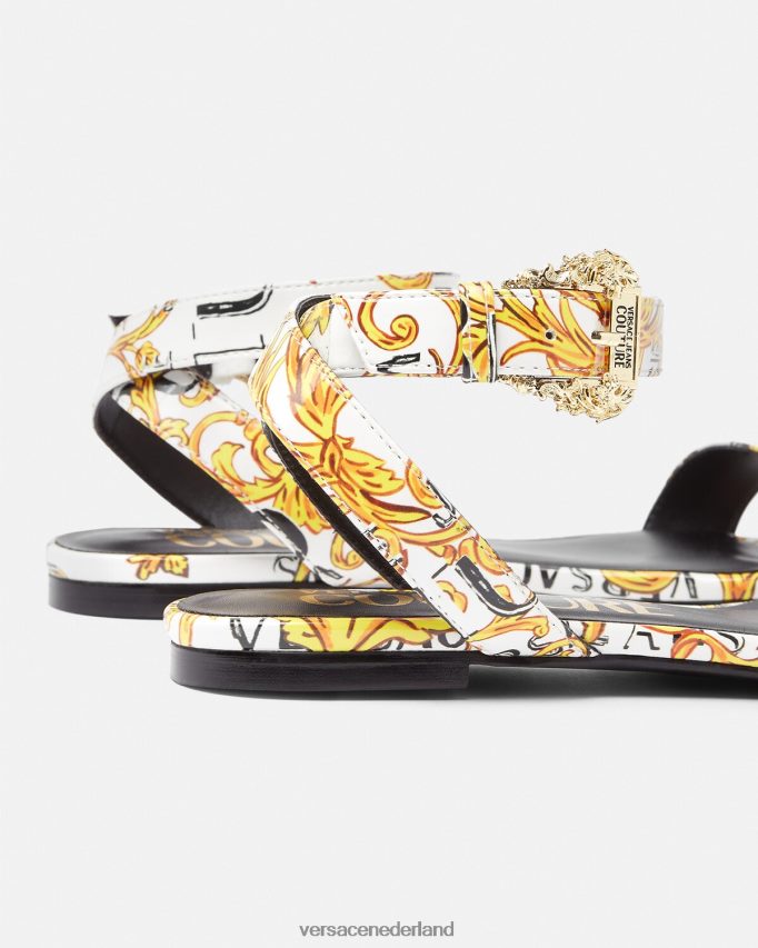 Versace Pop couture Millie platte sandalen vrouwen goud en wit schoen J2T4F42298