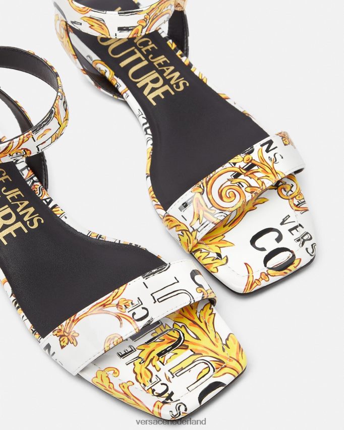 Versace Pop couture Millie platte sandalen vrouwen goud en wit schoen J2T4F42298