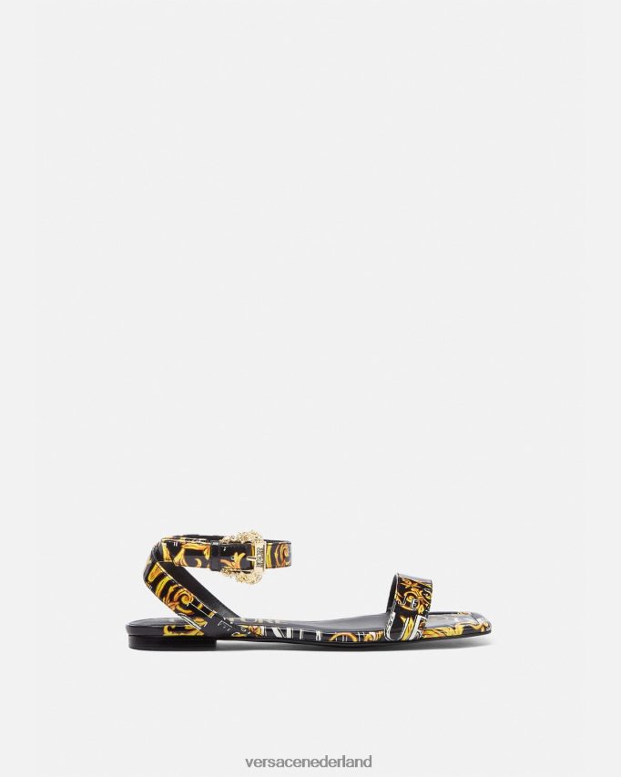 Versace Pop couture Millie platte sandalen vrouwen zwart goud schoen J2T4F42299