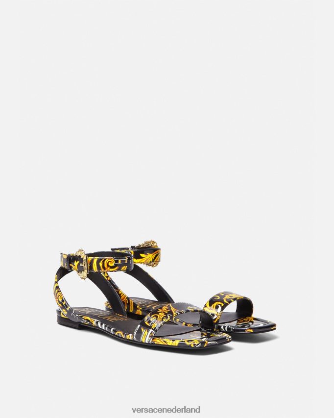 Versace Pop couture Millie platte sandalen vrouwen zwart goud schoen J2T4F42299