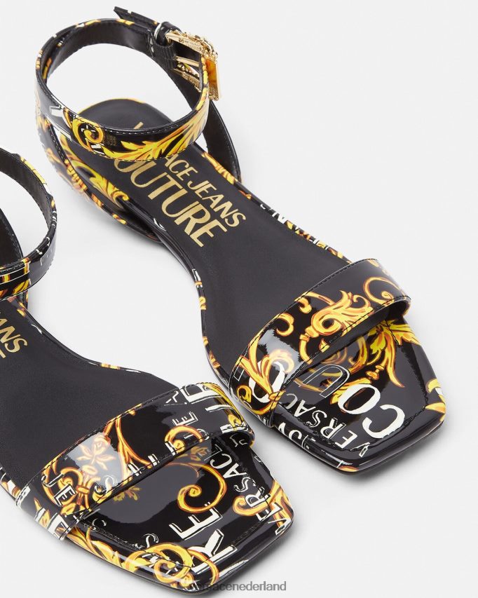 Versace Pop couture Millie platte sandalen vrouwen zwart goud schoen J2T4F42299