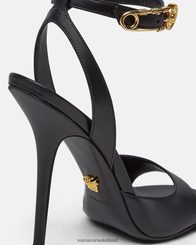 Versace Sandalen met veiligheidsspeld en hoge hak vrouwen zwart schoen J2T4F4449