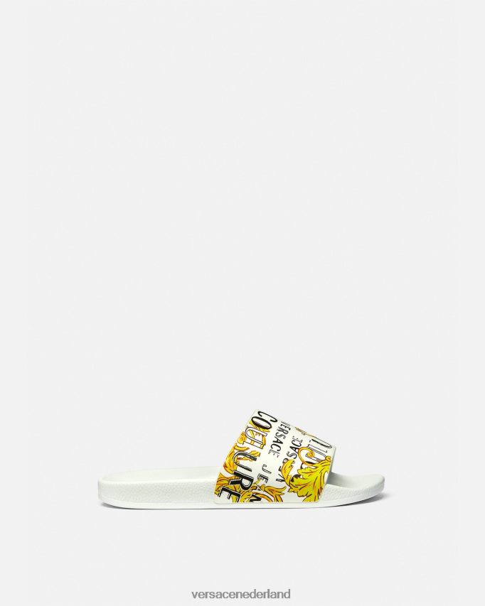 Versace Shelly couture-slippers met logo vrouwen goud en wit schoen J2T4F42309