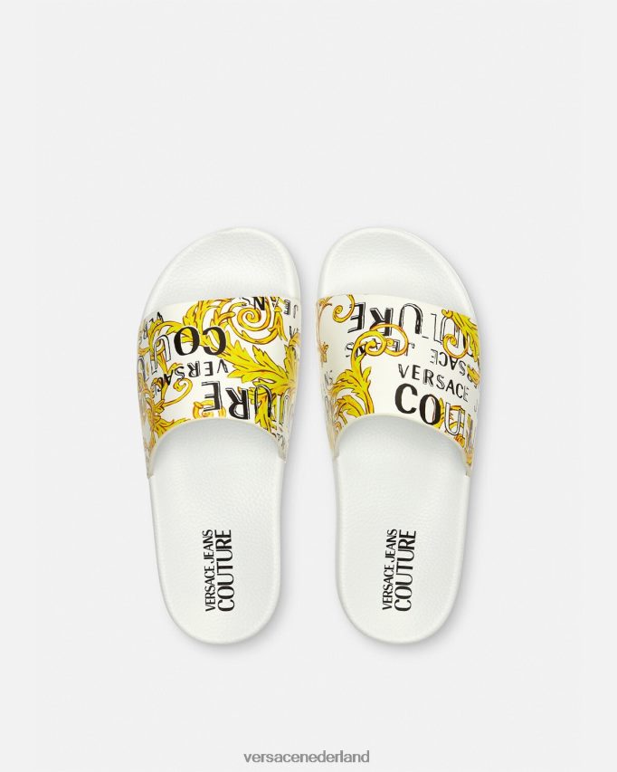 Versace Shelly couture-slippers met logo vrouwen goud en wit schoen J2T4F42309