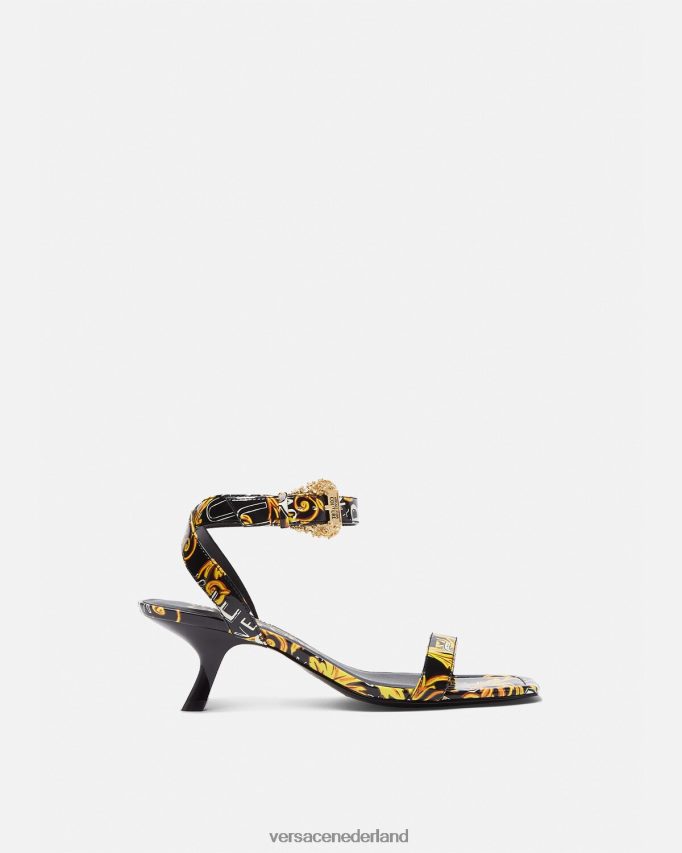 Versace couture fiona-sandalen met logo vrouwen zwart goud schoen J2T4F42285