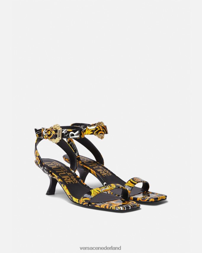 Versace couture fiona-sandalen met logo vrouwen zwart goud schoen J2T4F42285