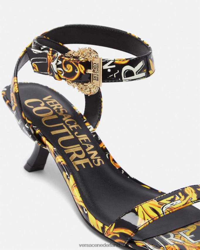 Versace couture fiona-sandalen met logo vrouwen zwart goud schoen J2T4F42285