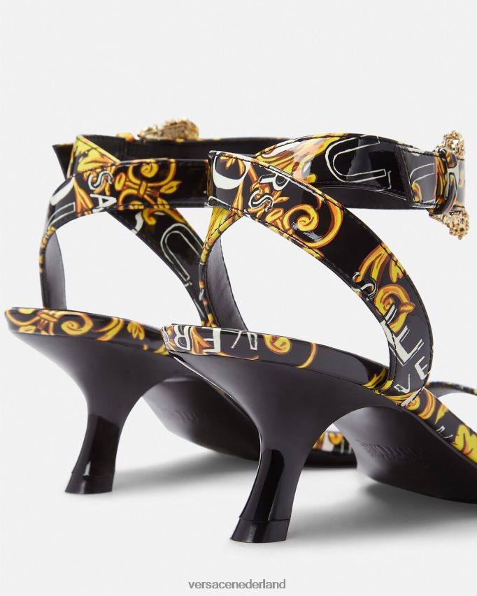 Versace couture fiona-sandalen met logo vrouwen zwart goud schoen J2T4F42285