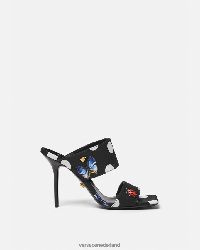 Versace muiltjes van canvas met hoge hak en vlinders vrouwen afdrukken schoen J2T4F4431
