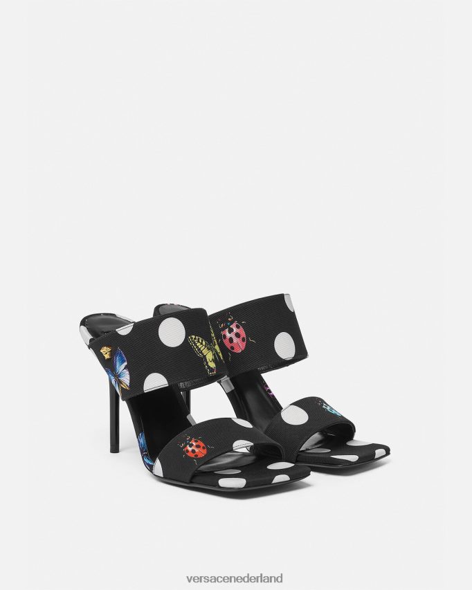 Versace muiltjes van canvas met hoge hak en vlinders vrouwen afdrukken schoen J2T4F4431