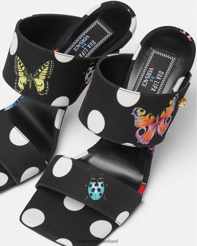 Versace muiltjes van canvas met hoge hak en vlinders vrouwen afdrukken schoen J2T4F4431
