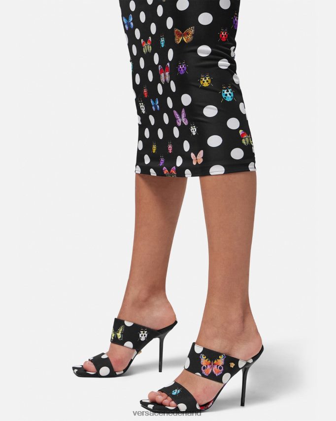 Versace muiltjes van canvas met hoge hak en vlinders vrouwen afdrukken schoen J2T4F4431