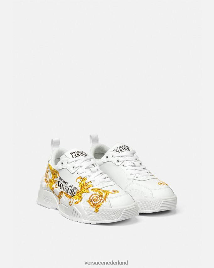 Versace Couture-sneakers met Stargaze-logo vrouwen goud en wit schoen J2T4F42310