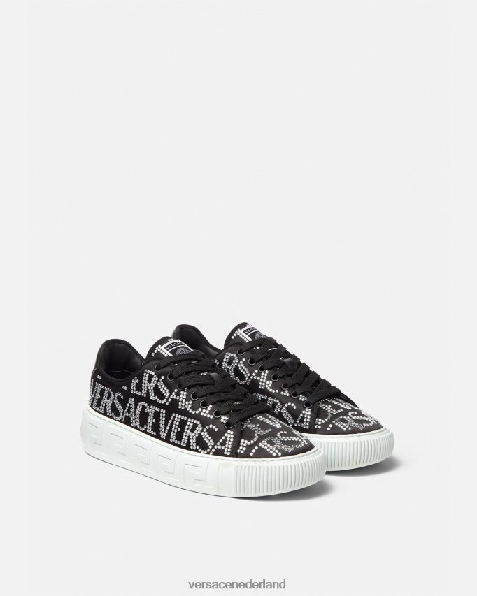 Versace Greca sneakers met kristallen allover vrouwen zwart schoen J2T4F4498