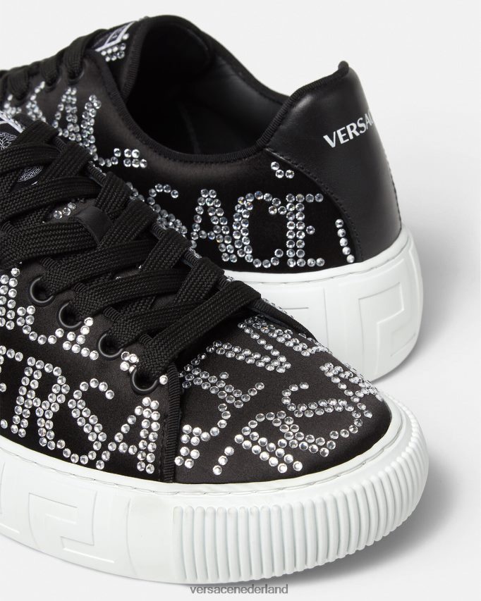 Versace Greca sneakers met kristallen allover vrouwen zwart schoen J2T4F4498