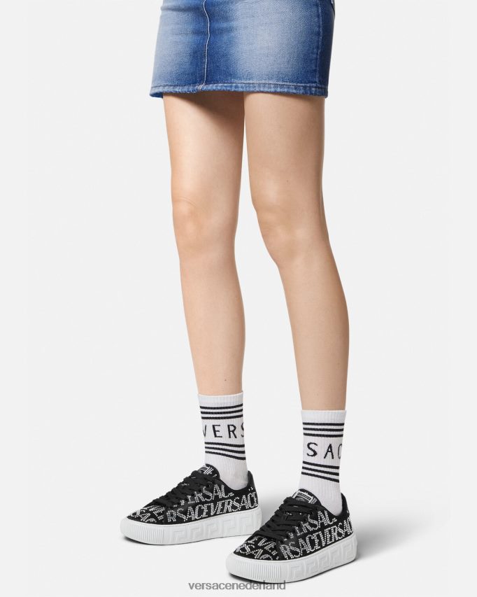 Versace Greca sneakers met kristallen allover vrouwen zwart schoen J2T4F4498