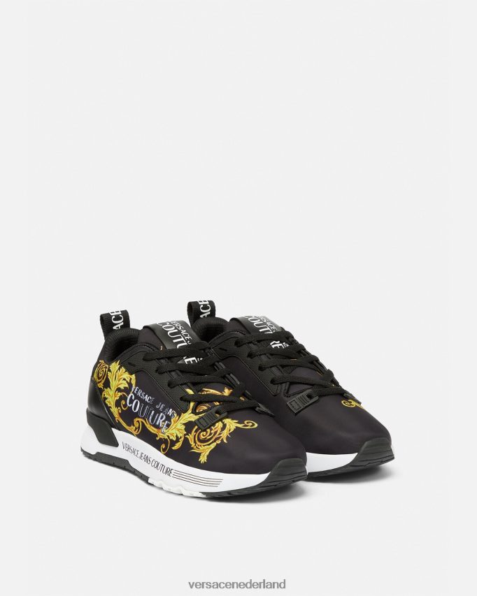 Versace logo couture dynamische sneakers vrouwen zwart goud schoen J2T4F42280