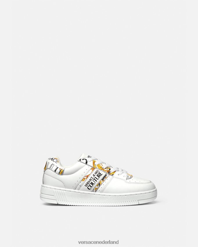Versace meyssa sneakers met logoborstelcouture vrouwen goud en wit schoen J2T4F42295