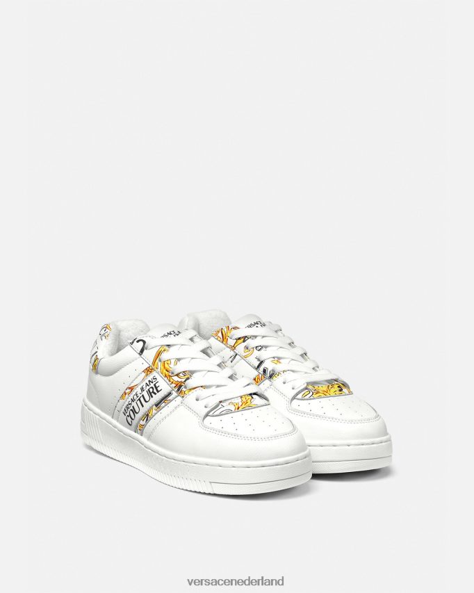 Versace meyssa sneakers met logoborstelcouture vrouwen goud en wit schoen J2T4F42295