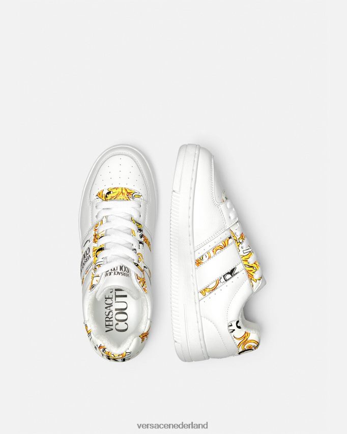 Versace meyssa sneakers met logoborstelcouture vrouwen goud en wit schoen J2T4F42295